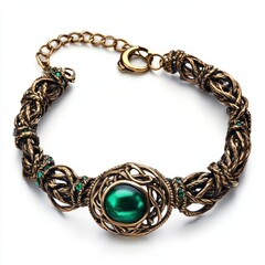 Obraz premium Emerald & Bronze Regal Charm Bracelet: Elegant Jewelry Design