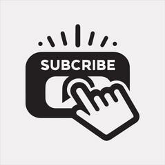 subscribe button with hand pointer clicking Vector silhouette illustration icon on a white background