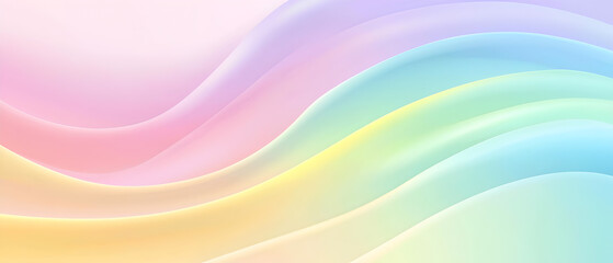 A flat vector illustration of a rainbow background in soft pastel colors, featuring a smooth gradient that transitions gently from one color to the next. The palette includes light shades