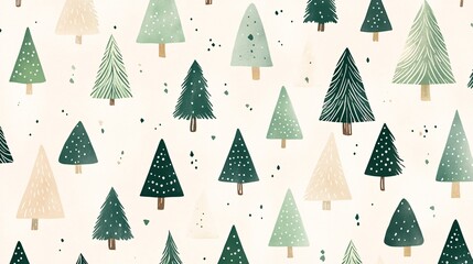 Abstract design featuring tiny Christmas trees in various shades of green on a light background