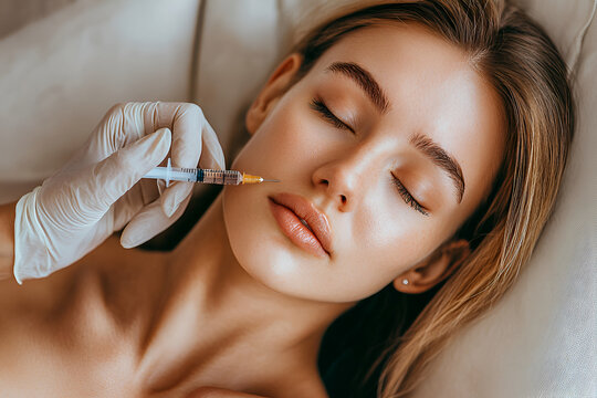 Doctor making injection of botox in lips
