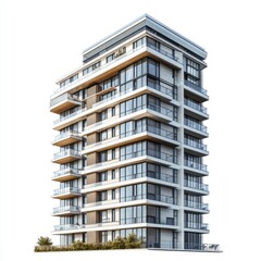Photorealistic 3D Render of Contemporary High-Rise Apartment, Isolated on White Background