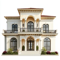 Photorealistic Mediterranean Villa: Classic Design, White Background