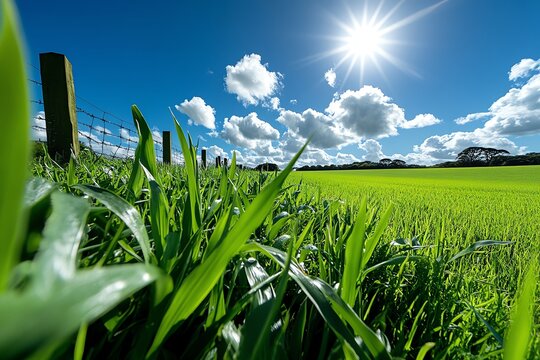 A lush, green field where livestock are rotationally grazed, showcasing sustainable farming practices that protect the environment