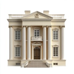 Obraz premium Photorealistic Neoclassical House Render: Isolated White Background