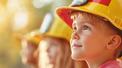 A group of children learning about fire safety with a firefighter, promoting safety education for children.