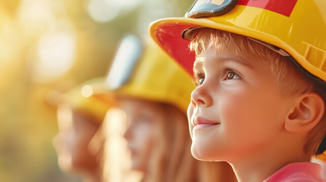 A group of children learning about fire safety with a firefighter, promoting safety education for children.