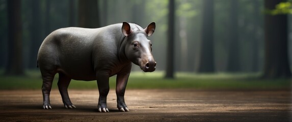 A solitary tapir standing on a forest path