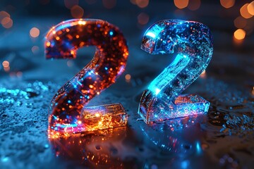 Two glowing numbers, 2 and 22, are floating in the air