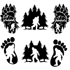 Bigfoot | Bigfoot Scene | Bigfoot Icon | Big Foot Prints | Sasquatch | Yeti | Forest Scene | Wild Monster | Original Illustration | Vector and Clipart | Cutfile and Stencil