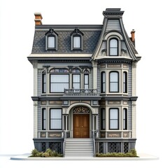 Fototapeta premium 3D Render: Victorian Townhouse, Isolated on White Background