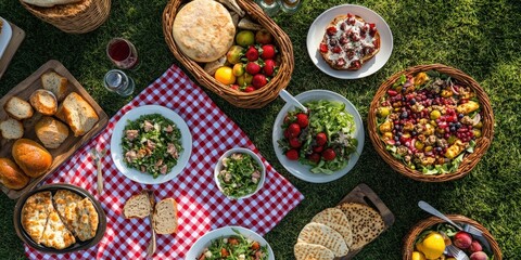 A Festive Picnic Spread on a Checkered Blanket