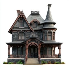 Victorian Gothic Mansion - Photorealistic Illustration on White Background