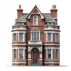 Fototapeta premium Victorian Terrace House: Photorealistic 3D Model Isolated on White Background 1
