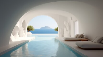 Fototapeta premium Luxury cave villa with pool and space for rest. Neural network ai generated art