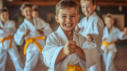 Joyful Kids Practicing Karate in Martial Arts Class
