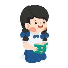 Kid girl reading a book on the Floor