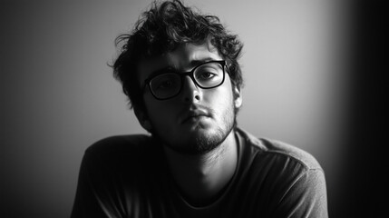 Fototapeta premium handsome man, melancholy expression, emotional portrait, sad eyes, pensive look, thoughtful pose, introspective gaze, contemplative mood