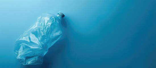 Empty crumpled used plastic bottle on a blue background Top view copy space Pollution environmental protection theme Reuse waste recycle plastic free Earth World Water Day
