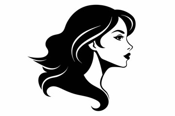 Silhouette of beautiful girl in profile with long hair