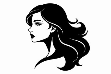 Silhouette of beautiful girl in profile with long hair