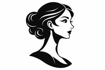 Silhouette of beautiful girl in profile with long hair