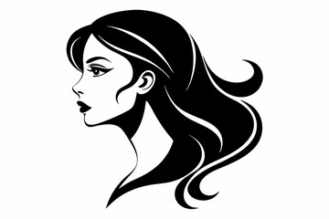 Silhouette of beautiful girl in profile with long hair