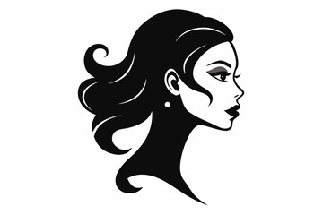 Silhouette of beautiful girl in profile with long hair