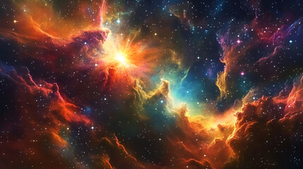 Naklejka premium Vivid Galactic Nebula Starry Night in the Cosmos. Astronomy & Universe Wallpaper Featuring a Stunning Supernova