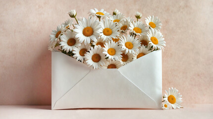 romantic envelope with daisy flowers like nostalgic concept of sending letters via snail mail 