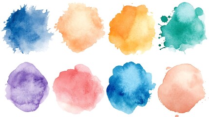 Watercolor blobs set with abstract colorful paint splashes, offering a variety of design elements perfect for creative and artistic projects.