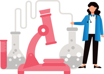 The girl is showing the microscope.