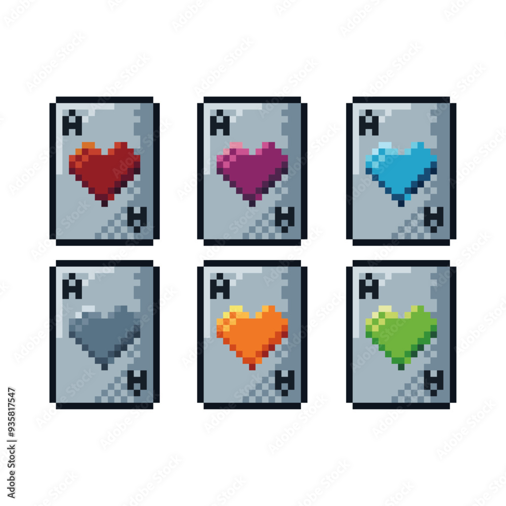 Poster pixel art sets icon of ace card in variation color. card icon on pixelated style. 8bits perfect for 