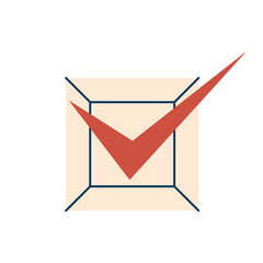 Vote 2024. Red tick mark in a square box. Element for election themed design. Isolated vector illustration.