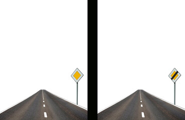 Road and signs - priority road beginning or continuation and end of the road with priority. On...