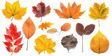 Obraz premium Set of autumn leaves isolated on a white background