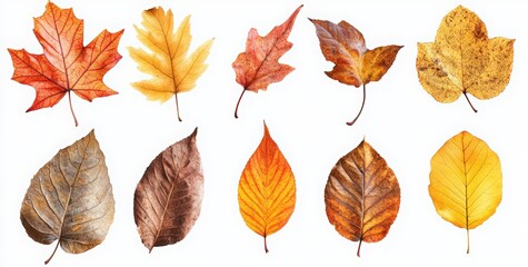 Set of autumn leaves isolated on a white background