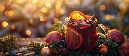 Warming up by tasting mulled wine. Copy space image. Place for adding text and design