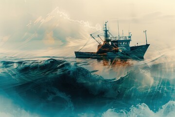 Fototapeta premium fishing boat in a storm