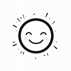 Minimalist Smiling Sun Illustration with Radiating Lines, Black and White Happy Design