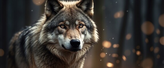 Close-up Portrait of a Wolf with Golden Eyes and a Blurred Background