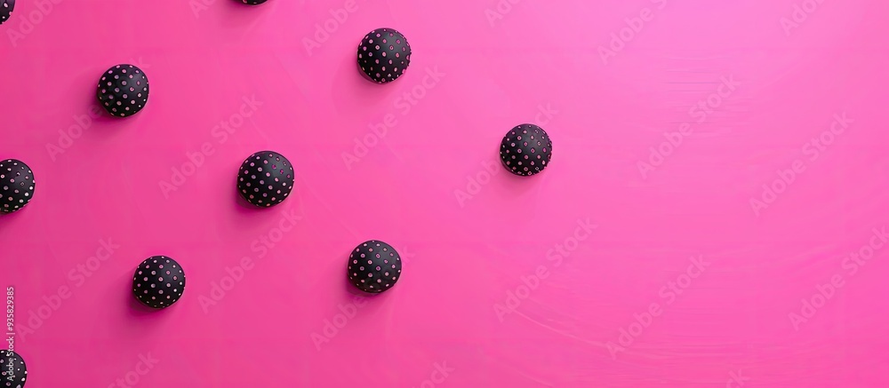 Poster pattern of black dots on a fuchsia pink background. copy space image. place for adding text and desi
