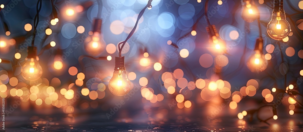 Poster blurred bulbs creating a bokeh background. copy space image. place for adding text and design