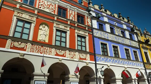 colorful tenements in Zamosc old town in Poland