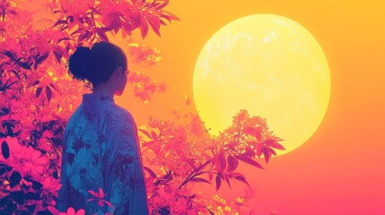 Silhouette of a Woman in a Kimono