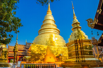 Fototapeta premium Wat Phra Singh Woramahawihan temple is located in the old city centre of Chiang Mai, Thailand on March 5 2017. This temple is the tourist attraction