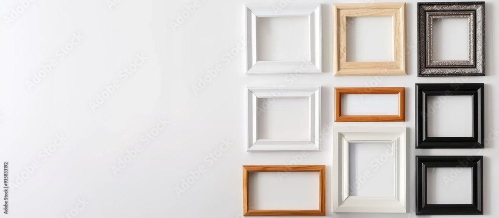 Poster a collection of retro picture frames on a white background. copy space image. place for adding text 