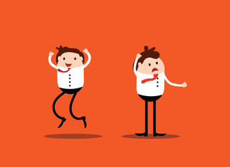 Happy and Confused Businessman Flat Style. Doing business and human emotions concept vector art