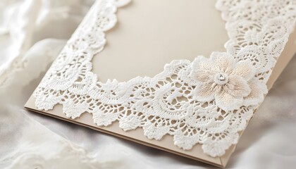 Beige Envelope Decorated with White Lace and a Flower