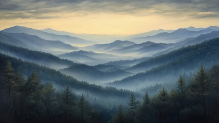 Obraz premium Smoky mountain ridges with generative ai